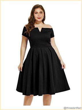 Plus Size 1950s Vintage Swing Midi Dress Off Shoulder Party Formal